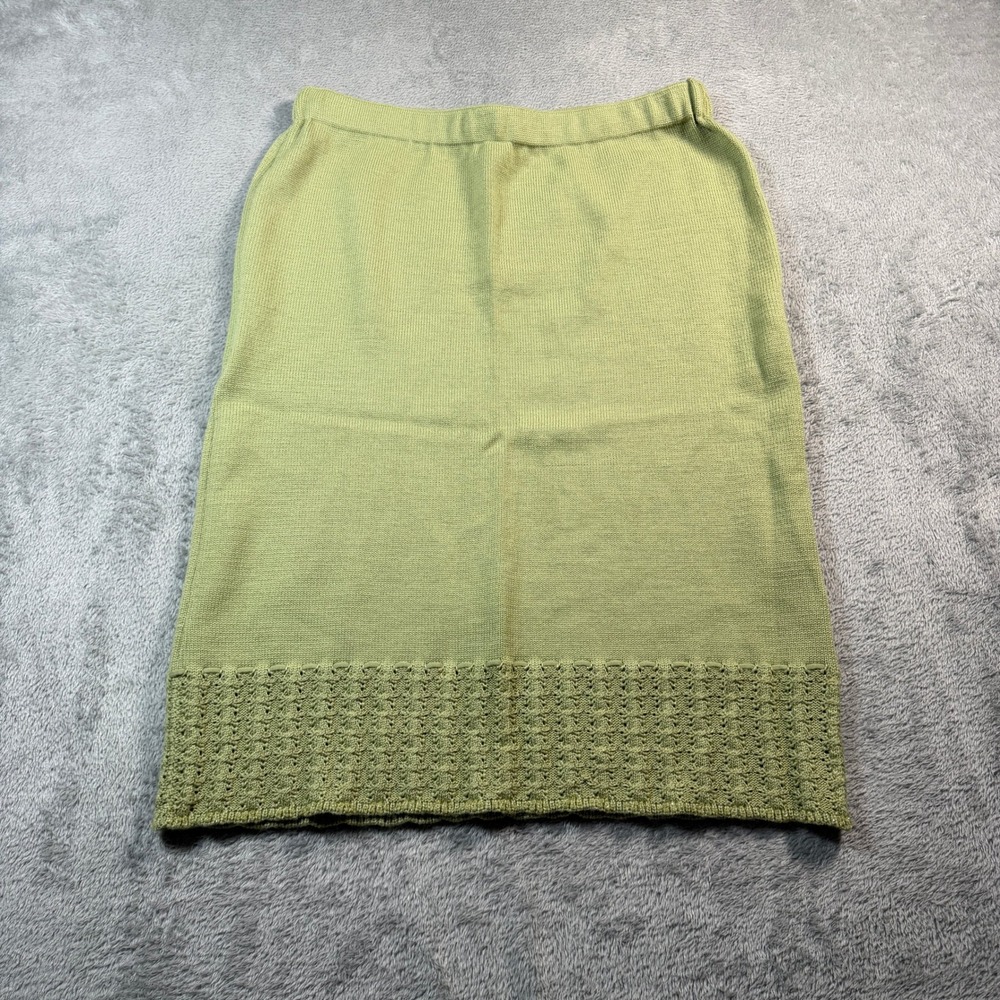 St. John Collection Santana Knit‎ Skirt Womens Size 10 Green Pointelle Hem NWT
